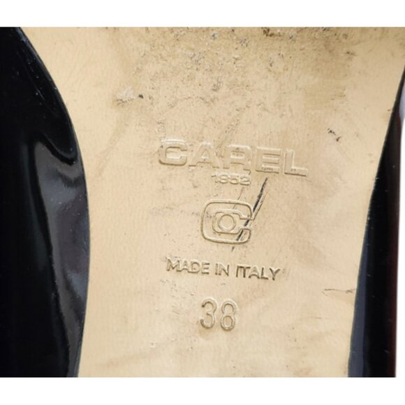 Carel Paris Patent Leather Mary Jane Heels Black Size 38/7.5 Low Block Heel - Picture 13 of 16